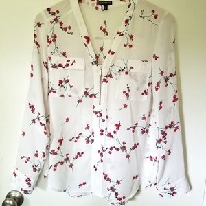 Express Portofino zip long sleeve floral blouse